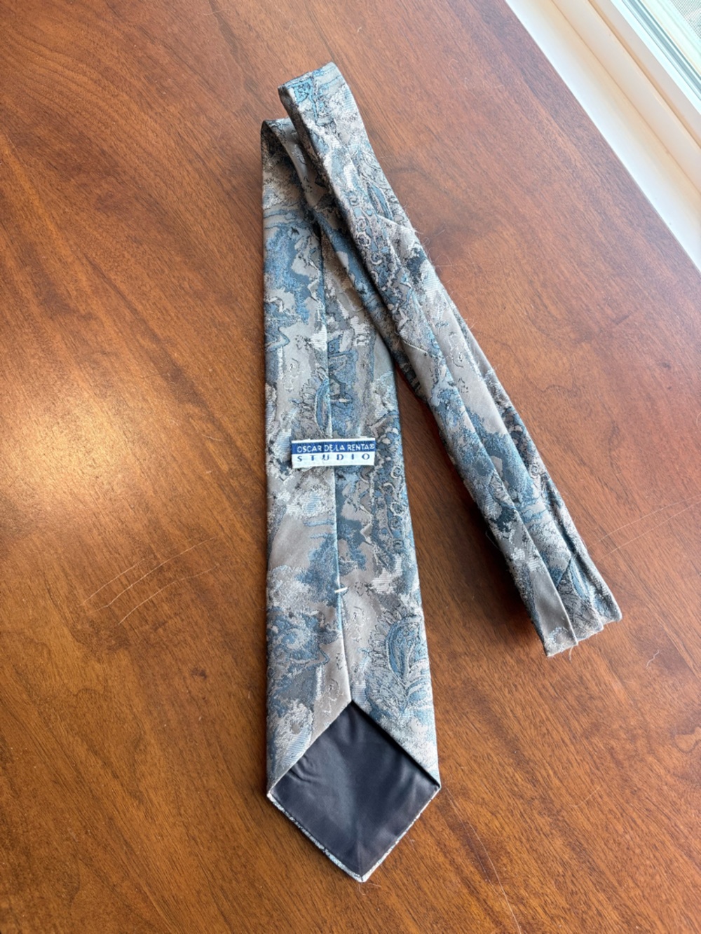 Vintage Oscar de la Renta Studio Blue and Gray Paisley Brocade Tie